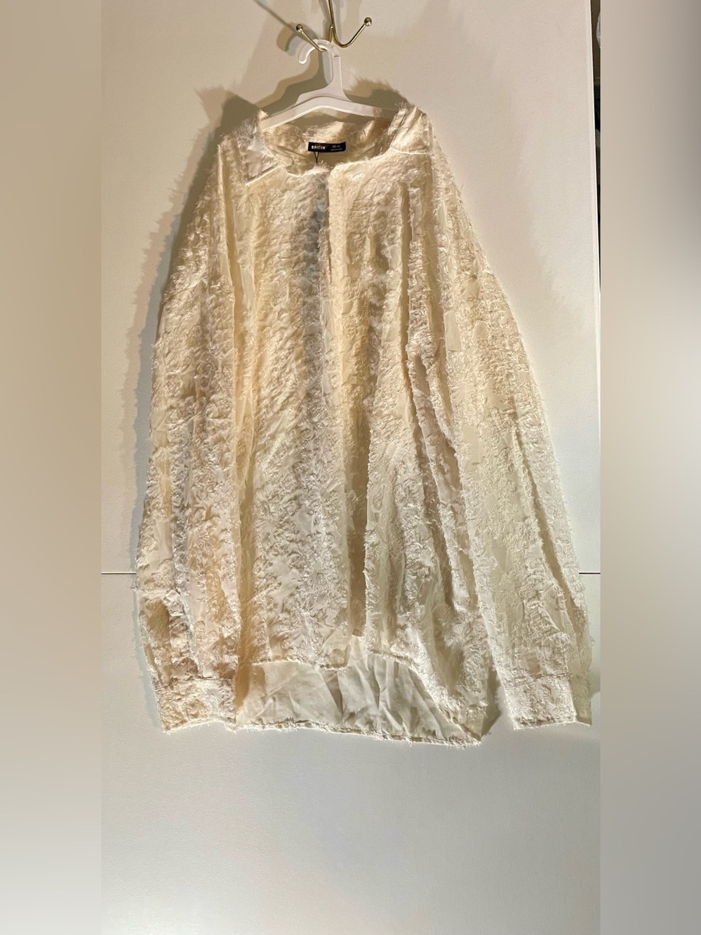 NWT SHEIN Jacquard Drop Shoulder Button Up Shirt XXL Unisex Cream